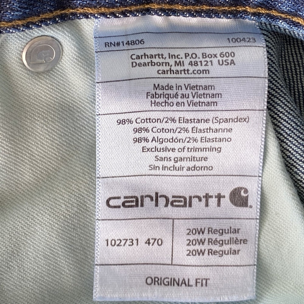 Carhartt Women 20W 46x31 Jeans‎ Denim Pants Dark Wash Blue Slim Cotton Stretchy - Picture 7 of 7